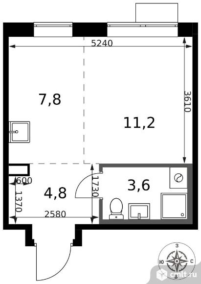 1-комнатная квартира 27,4 кв.м - ЖК "1-й Саларьевский". Фото 1.