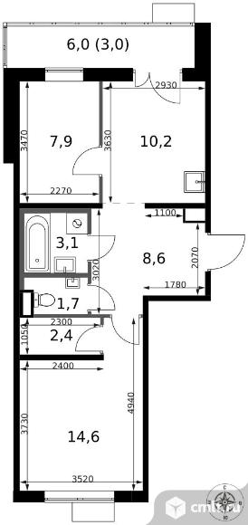 2-комнатная квартира 51,5 кв.м - ЖК "1-й Саларьевский". Фото 1.