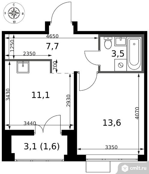 1-комнатная квартира 37,5 кв.м - ЖК "1-й Саларьевский". Фото 1.