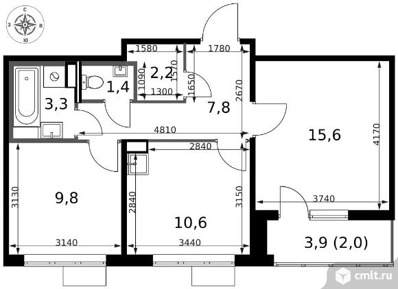 2-комнатная квартира 52,7 кв.м - ЖК "1-й Саларьевский". Фото 1.