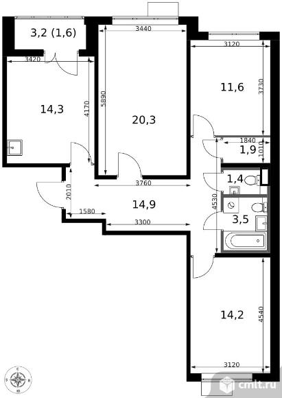 3-комнатная квартира 83,7 кв.м - ЖК "1-й Саларьевский". Фото 1.