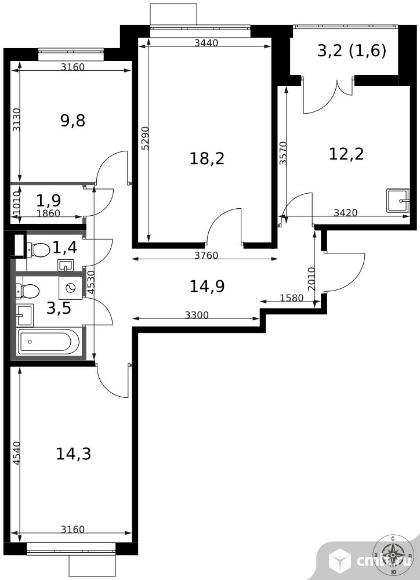 3-комнатная квартира 77,8 кв.м - ЖК "1-й Саларьевский". Фото 1.