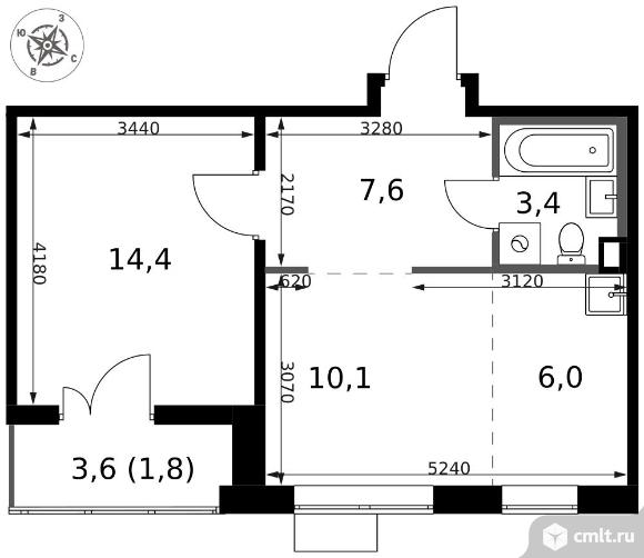 2-комнатная квартира 43,3 кв.м - ЖК "1-й Саларьевский". Фото 1.