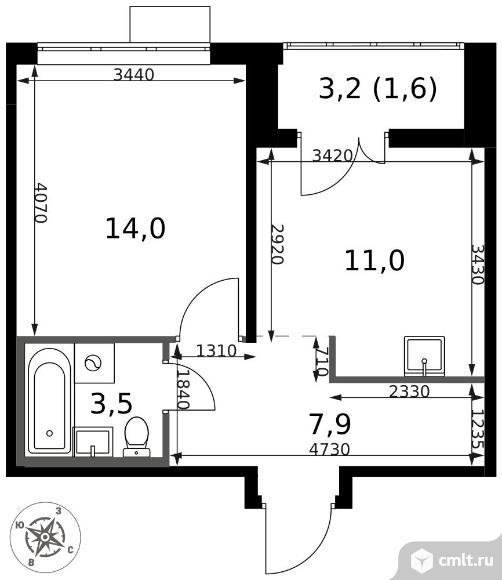 1-комнатная квартира 38 кв.м - ЖК "1-й Саларьевский". Фото 1.