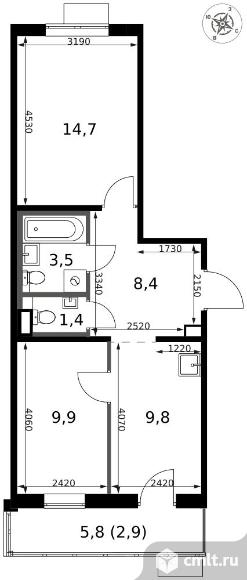 2-комнатная квартира 50,6 кв.м - ЖК "1-й Саларьевский". Фото 1.