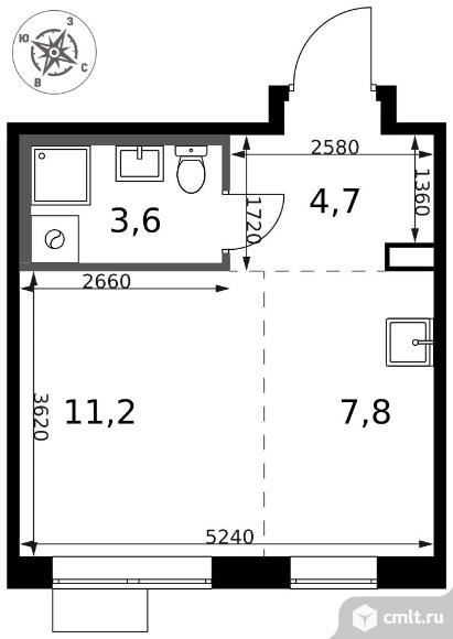 1-комнатная квартира 27,3 кв.м - ЖК "1-й Саларьевский". Фото 1.