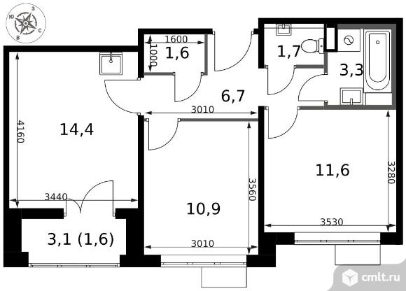 2-комнатная квартира 51,8 кв.м - ЖК "1-й Саларьевский". Фото 1.
