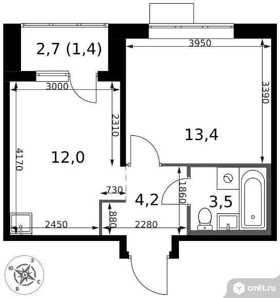 1-комнатная квартира 34,5 кв.м - ЖК "1-й Саларьевский". Фото 1.