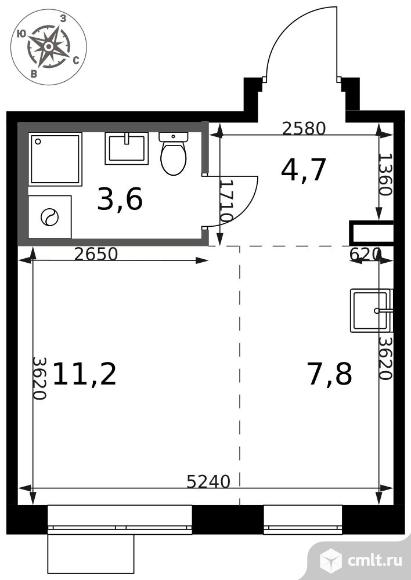 1-комнатная квартира 27,3 кв.м - ЖК "1-й Саларьевский". Фото 1.