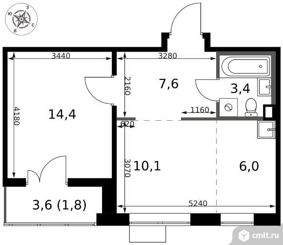 2-комнатная квартира 43,3 кв.м - ЖК "1-й Саларьевский". Фото 1.