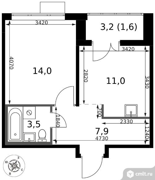 1-комнатная квартира 38 кв.м - ЖК "1-й Саларьевский". Фото 1.