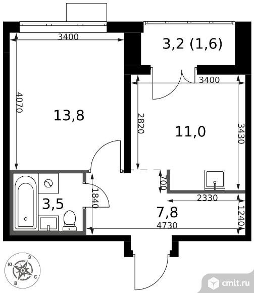 1-комнатная квартира 37,7 кв.м - ЖК "1-й Саларьевский". Фото 1.