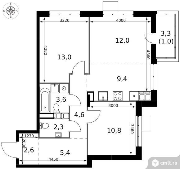 3-комнатная квартира 64,7 кв.м - ЖК "1-й Саларьевский". Фото 1.