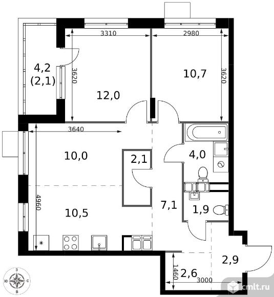 3-комнатная квартира 65,9 кв.м - ЖК "1-й Саларьевский". Фото 1.