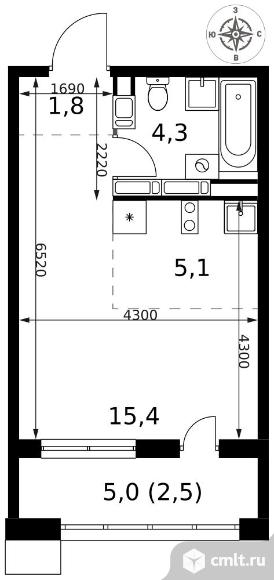 1-комнатная квартира 29,1 кв.м - ЖК "1-й Саларьевский". Фото 1.