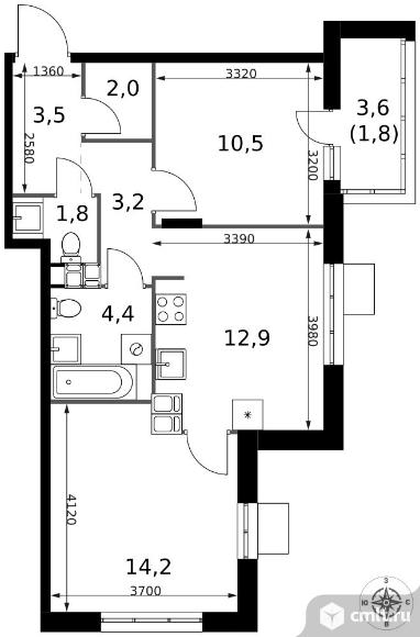 2-комнатная квартира 54,3 кв.м - ЖК "1-й Саларьевский". Фото 1.