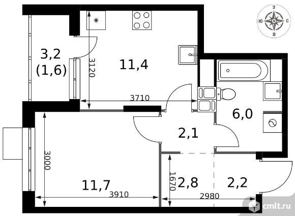1-комнатная квартира 37,8 кв.м - ЖК "1-й Саларьевский". Фото 1.