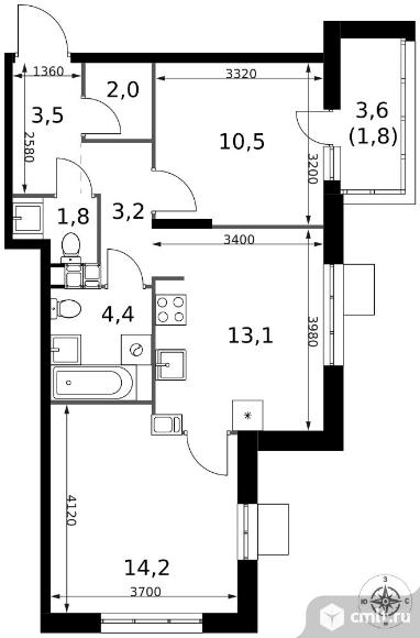 2-комнатная квартира 54,5 кв.м - ЖК "1-й Саларьевский". Фото 1.