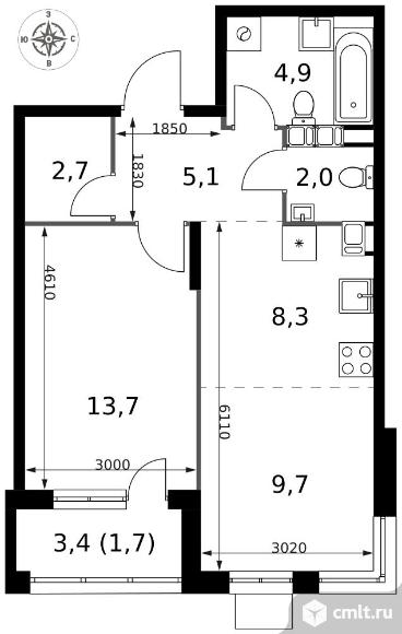 2-комнатная квартира 48,1 кв.м - ЖК "1-й Саларьевский". Фото 1.