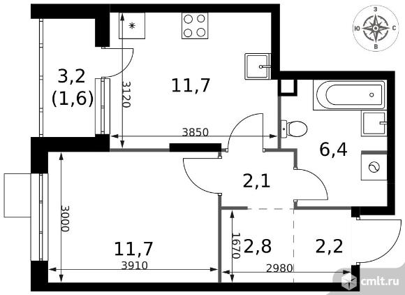 1-комнатная квартира 38,5 кв.м - ЖК "1-й Саларьевский". Фото 1.