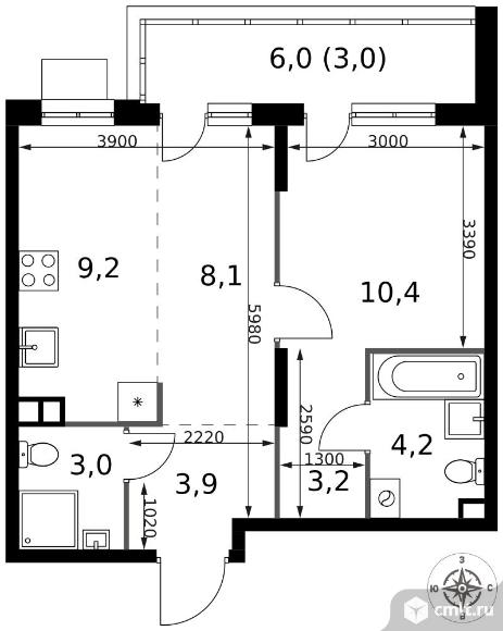 2-комнатная квартира 45 кв.м - ЖК "1-й Саларьевский". Фото 1.