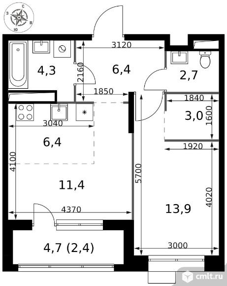 2-комнатная квартира 50,5 кв.м - ЖК "1-й Саларьевский". Фото 1.