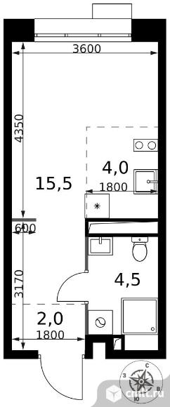 1-комнатная квартира 26 кв.м - ЖК "1-й Саларьевский". Фото 1.