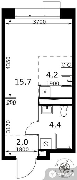 1-комнатная квартира 26,3 кв.м - ЖК "1-й Саларьевский". Фото 1.