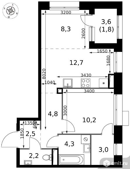 2-комнатная квартира 49,8 кв.м - ЖК "1-й Саларьевский". Фото 1.