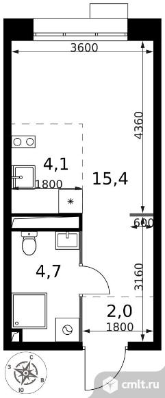1-комнатная квартира 26,2 кв.м - ЖК "1-й Саларьевский". Фото 1.