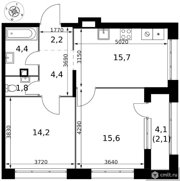 2-комнатная квартира 60,4 кв.м - ЖК "1-й Саларьевский". Фото 1.