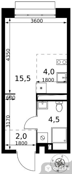 1-комнатная квартира 26 кв.м - ЖК "1-й Саларьевский". Фото 1.