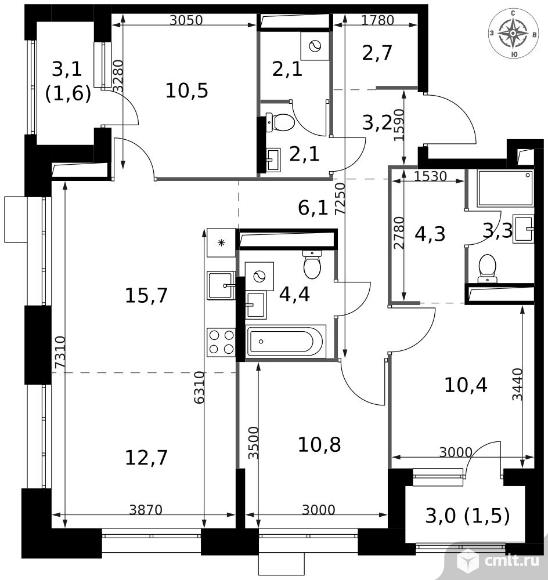 4-комнатная квартира 91,4 кв.м - ЖК "1-й Саларьевский". Фото 1.