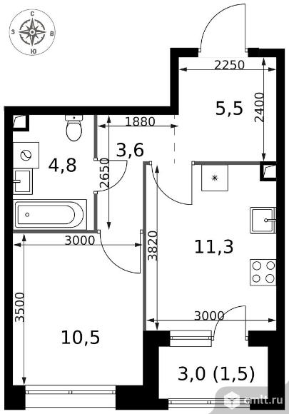 1-комнатная квартира 37,2 кв.м - ЖК "1-й Саларьевский". Фото 1.