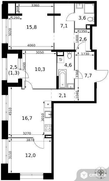 3-комнатная квартира 83,8 кв.м - ЖК "1-й Саларьевский". Фото 1.