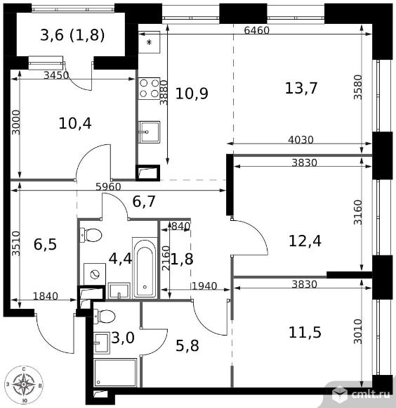 4-комнатная квартира 88,9 кв.м - ЖК "1-й Саларьевский". Фото 1.