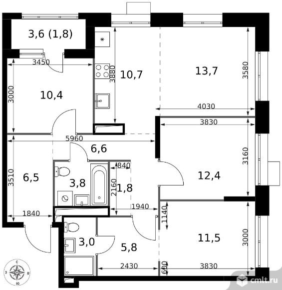 4-комнатная квартира 88 кв.м - ЖК "1-й Саларьевский". Фото 1.
