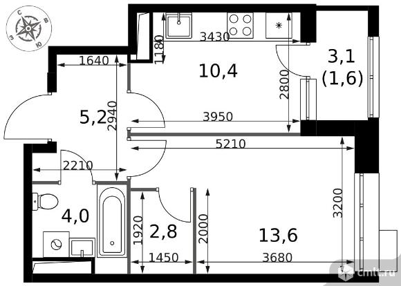 1-комнатная квартира 37,6 кв.м - ЖК "1-й Саларьевский". Фото 1.