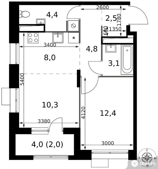 2-комнатная квартира 47,5 кв.м - ЖК "1-й Саларьевский". Фото 1.