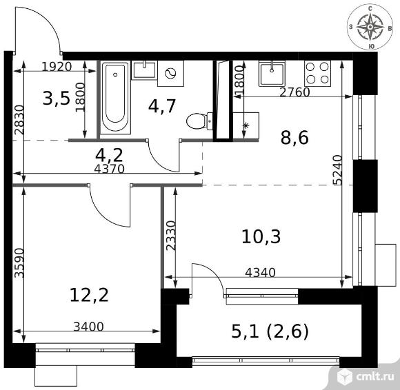 2-комнатная квартира 46,1 кв.м - ЖК "1-й Саларьевский". Фото 1.