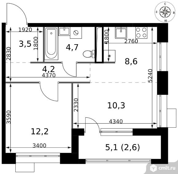 2-комнатная квартира 46,1 кв.м - ЖК "1-й Саларьевский". Фото 1.