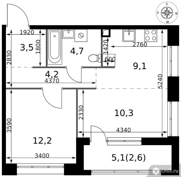 2-комнатная квартира 46,6 кв.м - ЖК "1-й Саларьевский". Фото 1.
