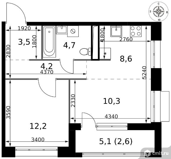 2-комнатная квартира 46,1 кв.м - ЖК "1-й Саларьевский". Фото 1.