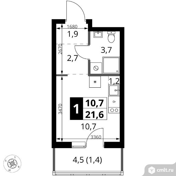1-комнатная квартира 21,6 кв.м - ЖК "1-й Ясеневский". Фото 1.