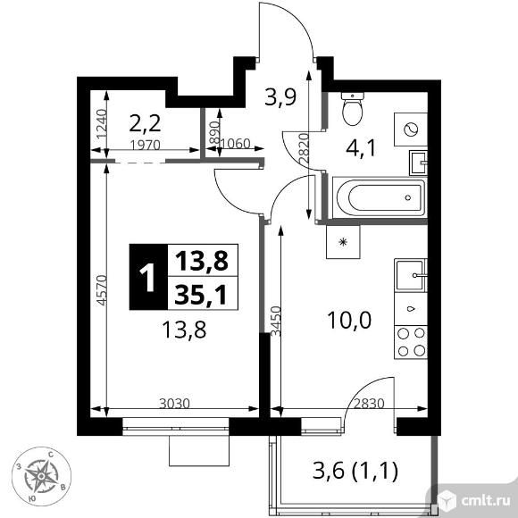 1-комнатная квартира 35,5 кв.м - ЖК "1-й Ясеневский". Фото 1.