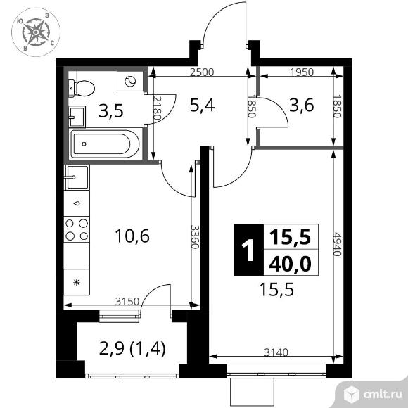 1-комнатная квартира 40 кв.м - ЖК "1-й Донской". Фото 1.