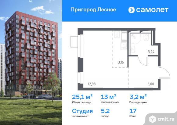 1-комнатная квартира 25,1 кв.м. Фото 1.