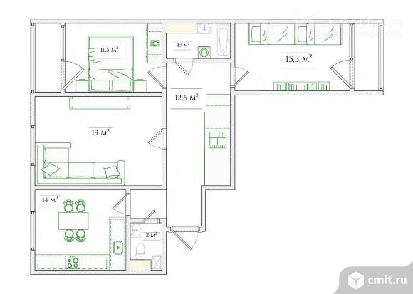 3-комнатная квартира 85,2 кв.м. Фото 1.