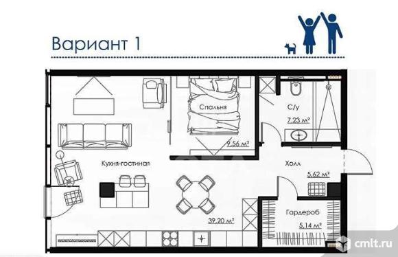 2-комнатная квартира 69,7 кв.м. Фото 1.