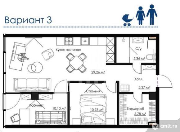 2-комнатная квартира 69,7 кв.м. Фото 3.